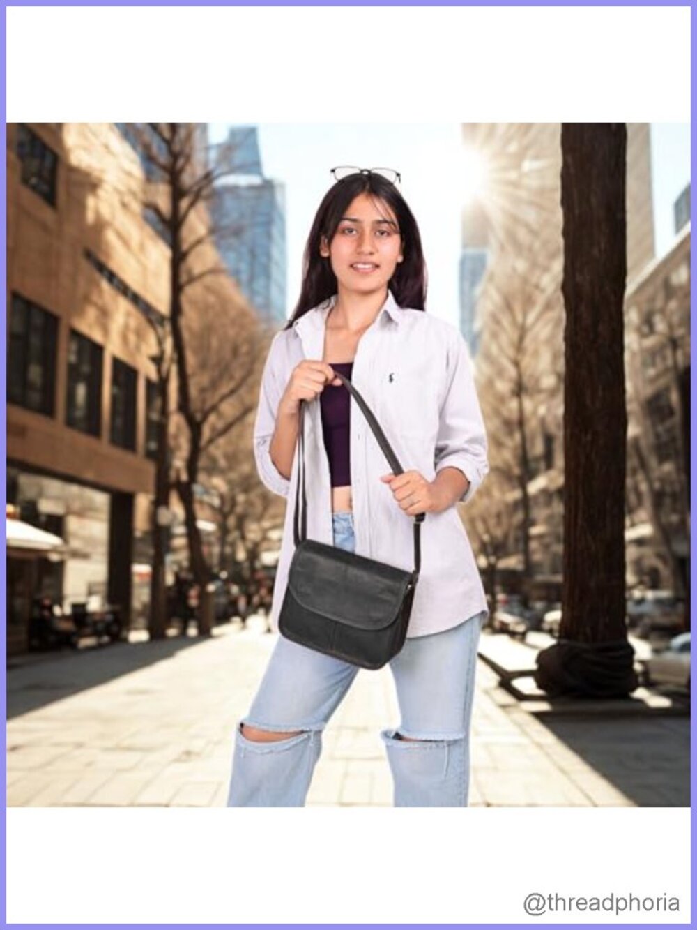 Genuine Leather Small Crossbody Purse for Women Boho Saddle Bag Adjustable Strap - Picture 2 of 6